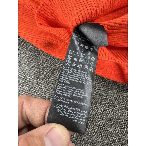 AllSaints Sweater Womens XS Orange Bardi Rib Square Neck Long Sleeve Top - Picture 4 of 9